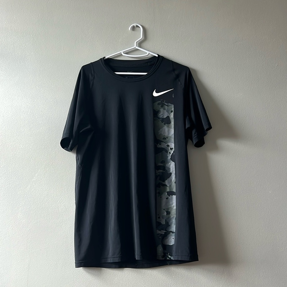 Nike dri fit medium black shirt with camo stripe